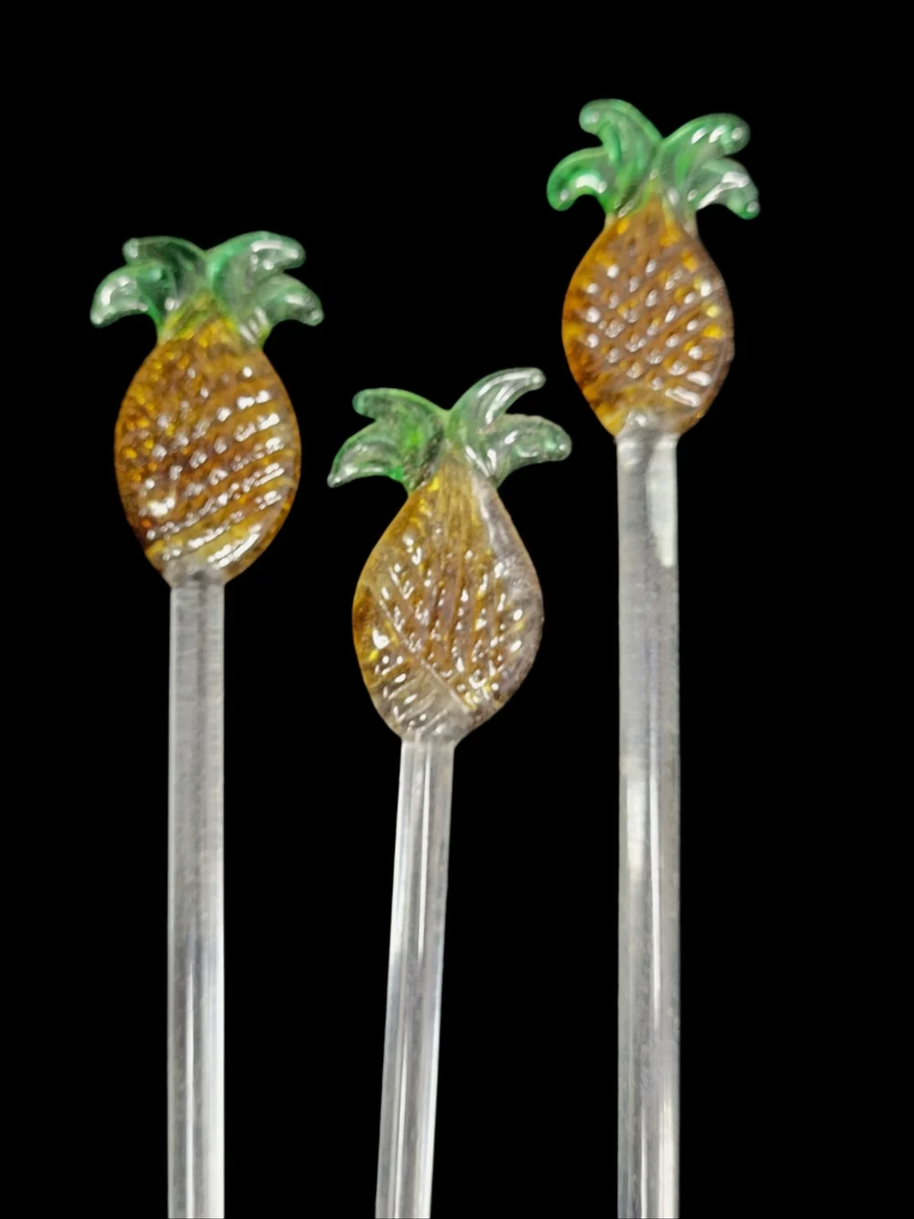 Vintage Tropical Handblown Glass Fish & Pinapple Cocktail Swizzle Stirrers